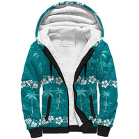 Cyan Hawaii Palm Tree Hibiscus Sherpa Hoodie Fantasy Summer Vibe LT01 Unisex Cyan - Polynesian Pride