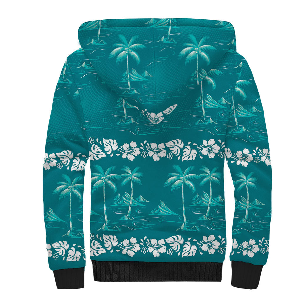 Cyan Hawaii Palm Tree Hibiscus Sherpa Hoodie Fantasy Summer Vibe LT01 - Polynesian Pride
