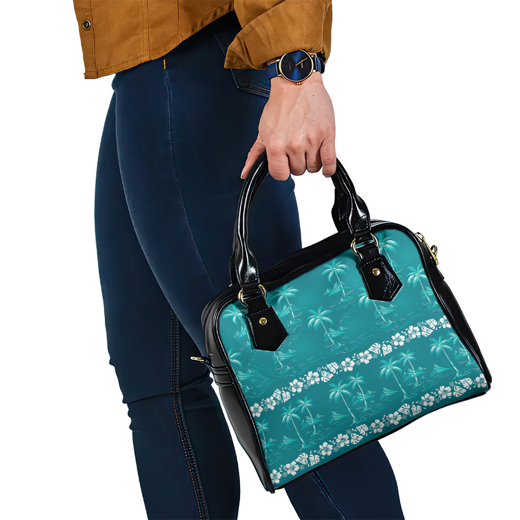 Cyan Hawaii Palm Tree Hibiscus Shoulder Handbag Fantasy Summer Vibe LT01 - Polynesian Pride