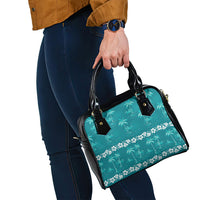 Cyan Hawaii Palm Tree Hibiscus Shoulder Handbag Fantasy Summer Vibe LT01 - Polynesian Pride
