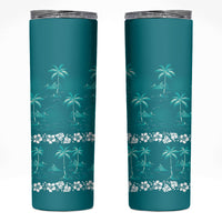 Cyan Hawaii Palm Tree Hibiscus Skinny Tumbler Fantasy Summer Vibe LT01 Cyan - Polynesian Pride