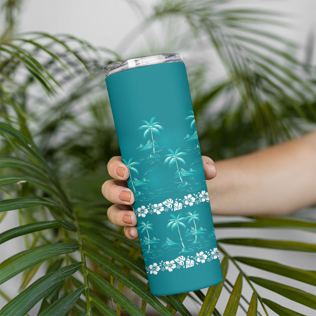 Cyan Hawaii Palm Tree Hibiscus Skinny Tumbler Fantasy Summer Vibe LT01 - Polynesian Pride