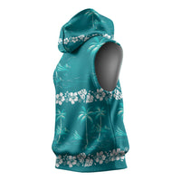 Cyan Hawaii Palm Tree Hibiscus Sleeveless Hoodie Fantasy Summer Vibe LT01 - Polynesian Pride