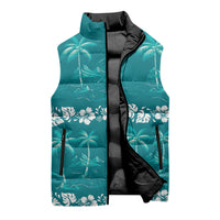 Cyan Hawaii Palm Tree Hibiscus Sleeveless Puffer Jacket Fantasy Summer Vibe LT01 - Polynesian Pride
