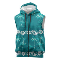 Cyan Hawaii Palm Tree Hibiscus Sleeveless Zip Hoodie Fantasy Summer Vibe LT01 Cyan - Polynesian Pride