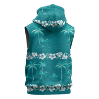 Cyan Hawaii Palm Tree Hibiscus Sleeveless Zip Hoodie Fantasy Summer Vibe LT01 - Polynesian Pride