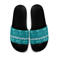 Cyan Hawaii Palm Tree Hibiscus Slide Sandals Fantasy Summer Vibe LT01 Cyan - Polynesian Pride