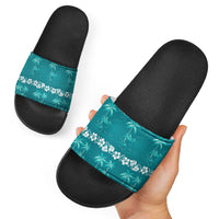 Cyan Hawaii Palm Tree Hibiscus Slide Sandals Fantasy Summer Vibe LT01 - Polynesian Pride