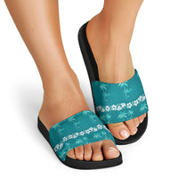 Cyan Hawaii Palm Tree Hibiscus Slide Sandals Fantasy Summer Vibe LT01 - Polynesian Pride