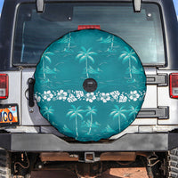 Cyan Hawaii Palm Tree Hibiscus Spare Tire Cover Fantasy Summer Vibe LT01 Cyan - Polynesian Pride