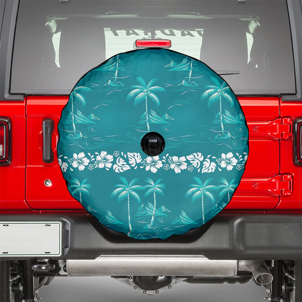 Cyan Hawaii Palm Tree Hibiscus Spare Tire Cover Fantasy Summer Vibe LT01 - Polynesian Pride