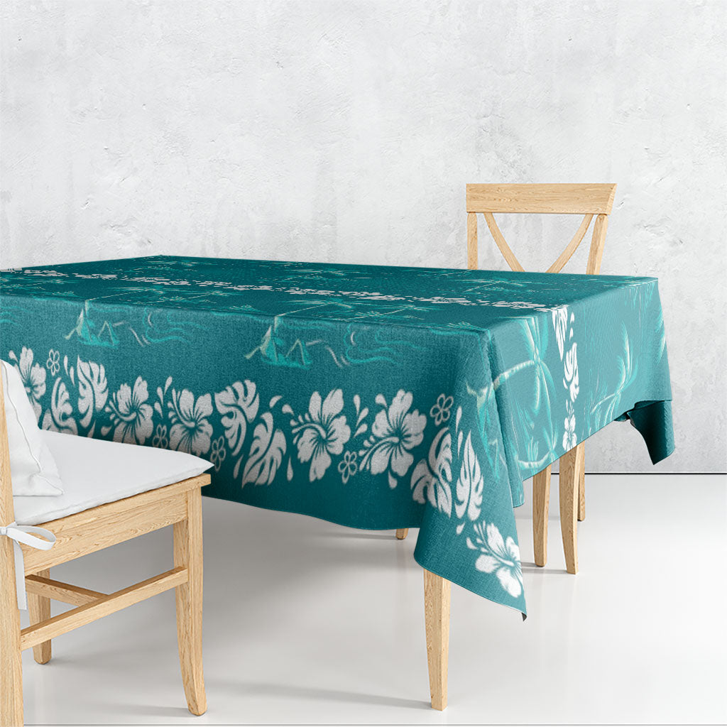 Cyan Hawaii Palm Tree Hibiscus Tablecloth Fantasy Summer Vibe LT01 - Polynesian Pride