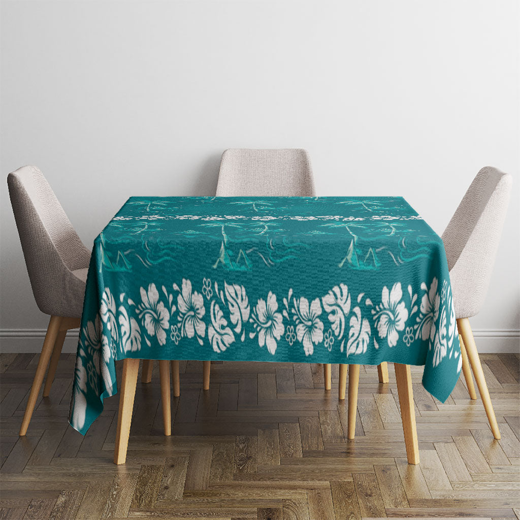 Cyan Hawaii Palm Tree Hibiscus Tablecloth Fantasy Summer Vibe LT01 - Polynesian Pride
