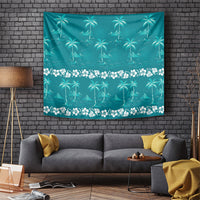 Cyan Hawaii Palm Tree Hibiscus Tapestry Fantasy Summer Vibe LT01 Cyan - Polynesian Pride