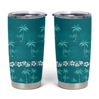 Cyan Hawaii Palm Tree Hibiscus Tumbler Cup Fantasy Summer Vibe LT01 Cyan - Polynesian Pride