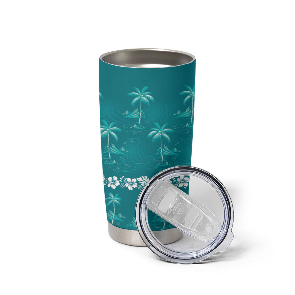 Cyan Hawaii Palm Tree Hibiscus Tumbler Cup Fantasy Summer Vibe LT01 - Polynesian Pride