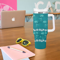 Cyan Hawaii Palm Tree Hibiscus Tumbler With Handle Fantasy Summer Vibe LT01 - Polynesian Pride