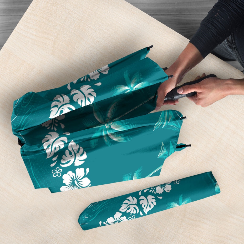 Cyan Hawaii Palm Tree Hibiscus Umbrella Fantasy Summer Vibe LT01 - Polynesian Pride
