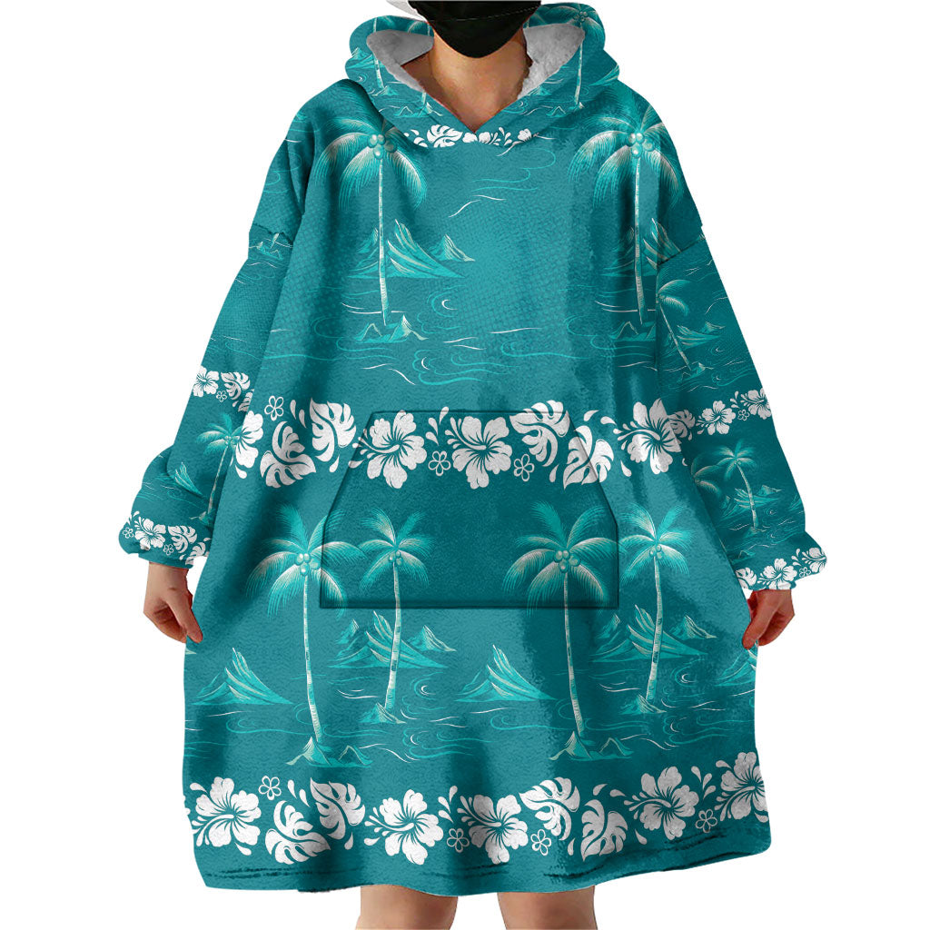 Cyan Hawaii Palm Tree Hibiscus Wearable Blanket Hoodie Fantasy Summer Vibe LT01 - Polynesian Pride