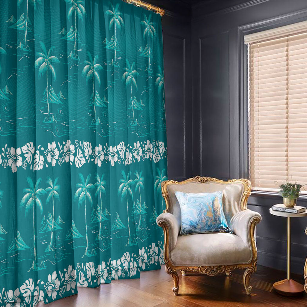 Cyan Hawaii Palm Tree Hibiscus Window Curtain Fantasy Summer Vibe LT01 - Polynesian Pride