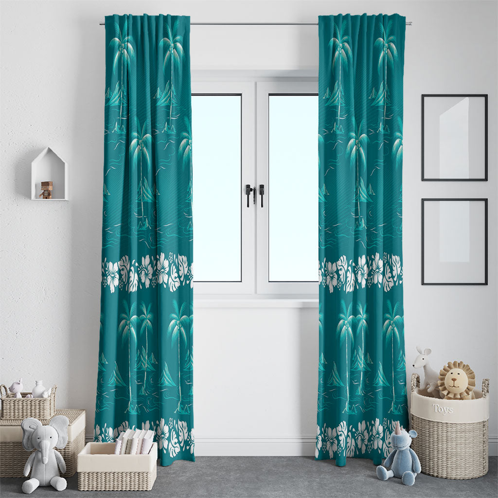 Cyan Hawaii Palm Tree Hibiscus Window Curtain Fantasy Summer Vibe LT01 - Polynesian Pride