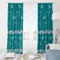 Cyan Hawaii Palm Tree Hibiscus Window Curtain Fantasy Summer Vibe LT01 - Polynesian Pride