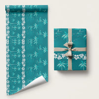 Cyan Hawaii Palm Tree Hibiscus Wrapping Paper Fantasy Summer Vibe LT01 58" × 23" Cyan - Polynesian Pride