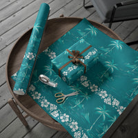 Cyan Hawaii Palm Tree Hibiscus Wrapping Paper Fantasy Summer Vibe LT01 - Polynesian Pride
