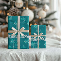 Cyan Hawaii Palm Tree Hibiscus Wrapping Paper Fantasy Summer Vibe LT01 - Polynesian Pride