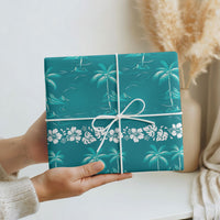 Cyan Hawaii Palm Tree Hibiscus Wrapping Paper Fantasy Summer Vibe LT01 - Polynesian Pride