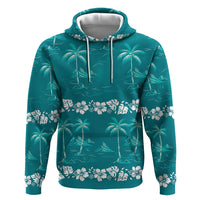 Cyan Hawaii Palm Tree Hibiscus Zip Hoodie Fantasy Summer Vibe LT01 Pullover Hoodie Cyan - Polynesian Pride