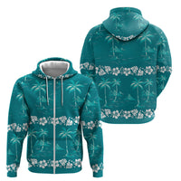 Cyan Hawaii Palm Tree Hibiscus Zip Hoodie Fantasy Summer Vibe LT01 - Polynesian Pride