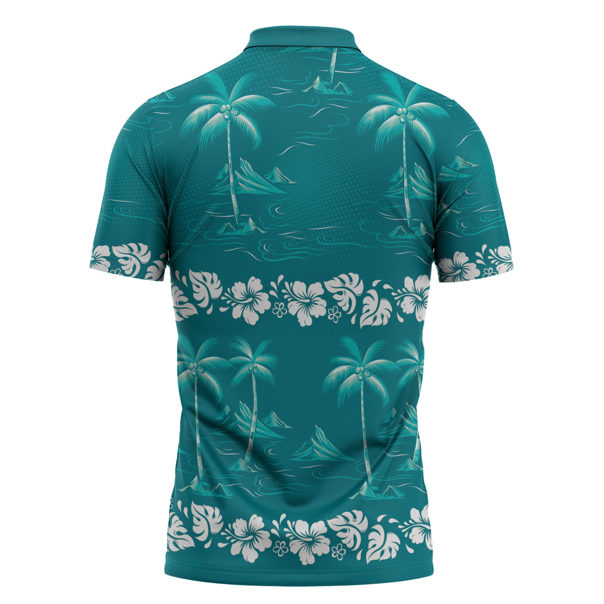 Cyan Hawaii Palm Tree Hibiscus Zipper Polo Shirt Fantasy Summer Vibe LT01 - Polynesian Pride