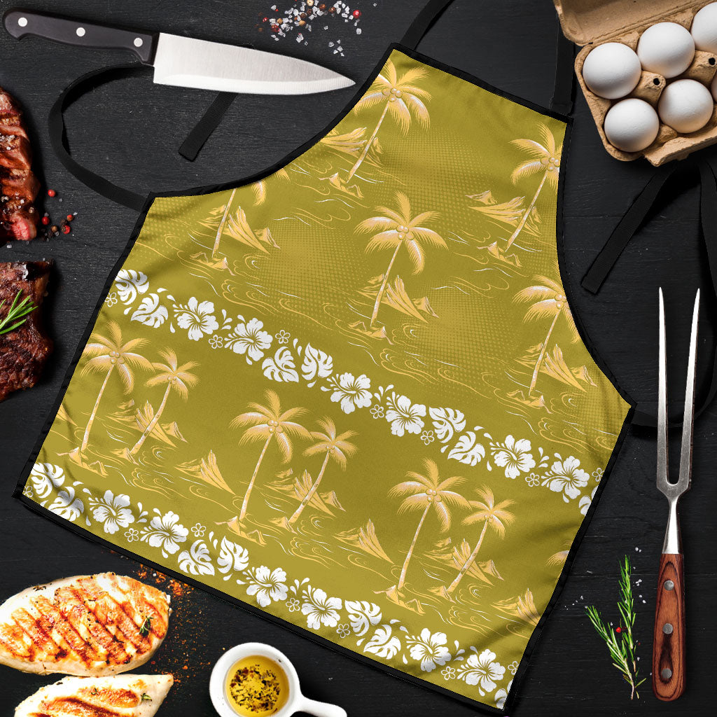 Yellow Hawaii Palm Tree Hibiscus Apron Fantasy Summer Vibe LT01 Yellow - Polynesian Pride