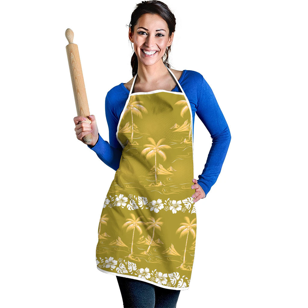 Yellow Hawaii Palm Tree Hibiscus Apron Fantasy Summer Vibe LT01 - Polynesian Pride