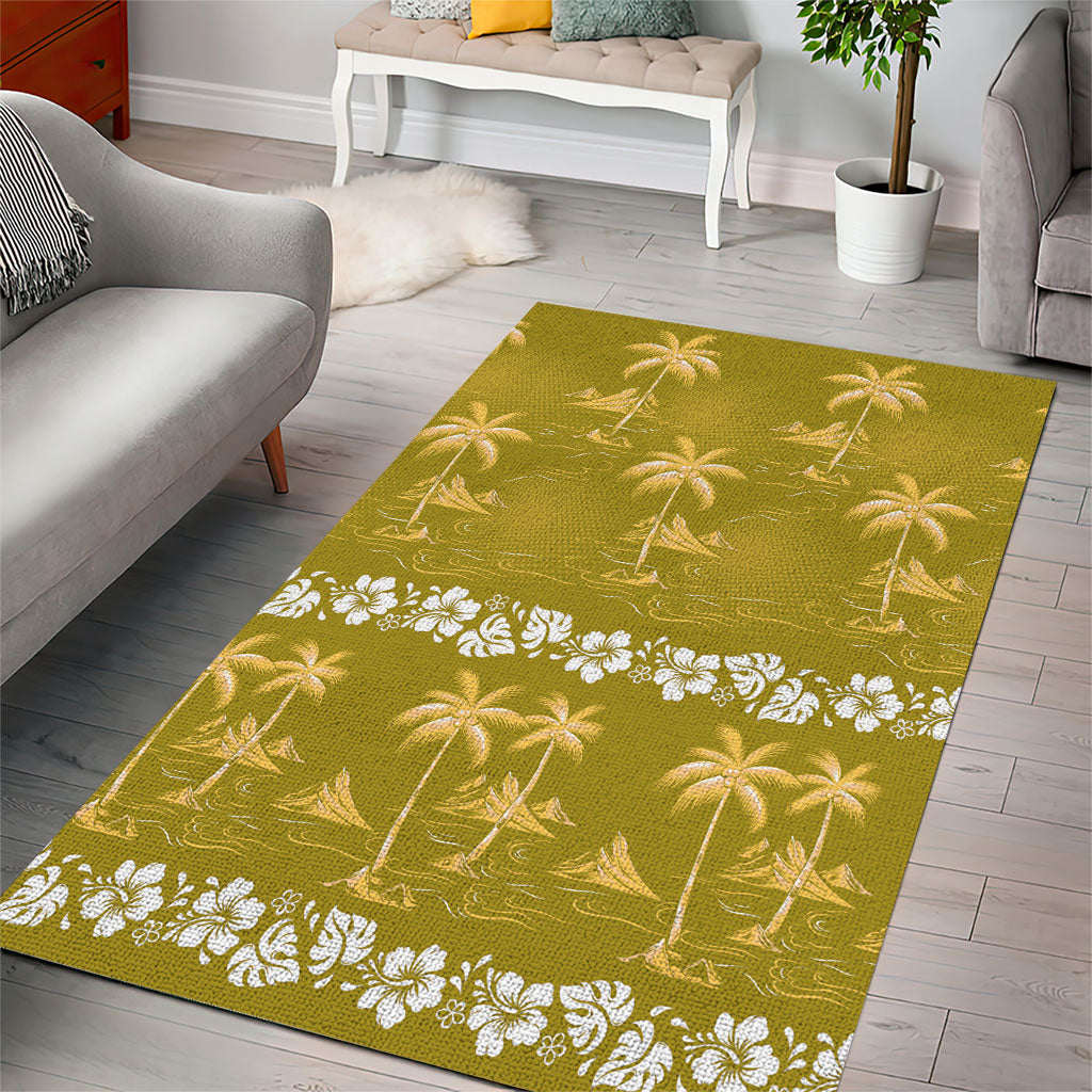 Yellow Hawaii Palm Tree Hibiscus Area Rug Fantasy Summer Vibe LT01 - Polynesian Pride
