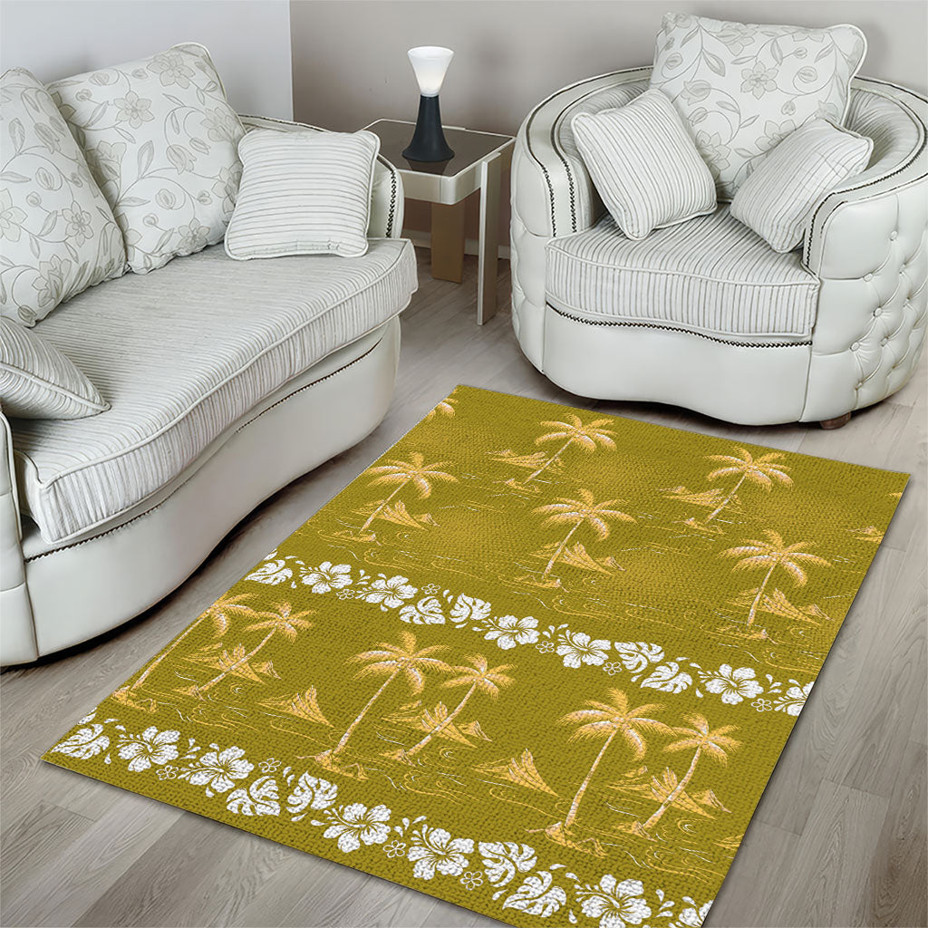 Yellow Hawaii Palm Tree Hibiscus Area Rug Fantasy Summer Vibe LT01 - Polynesian Pride