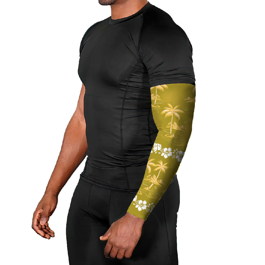 Yellow Hawaii Palm Tree Hibiscus Arm Sleeves Fantasy Summer Vibe LT01 - Polynesian Pride
