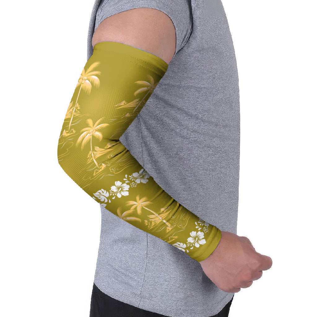 Yellow Hawaii Palm Tree Hibiscus Arm Sleeves Fantasy Summer Vibe LT01 - Polynesian Pride