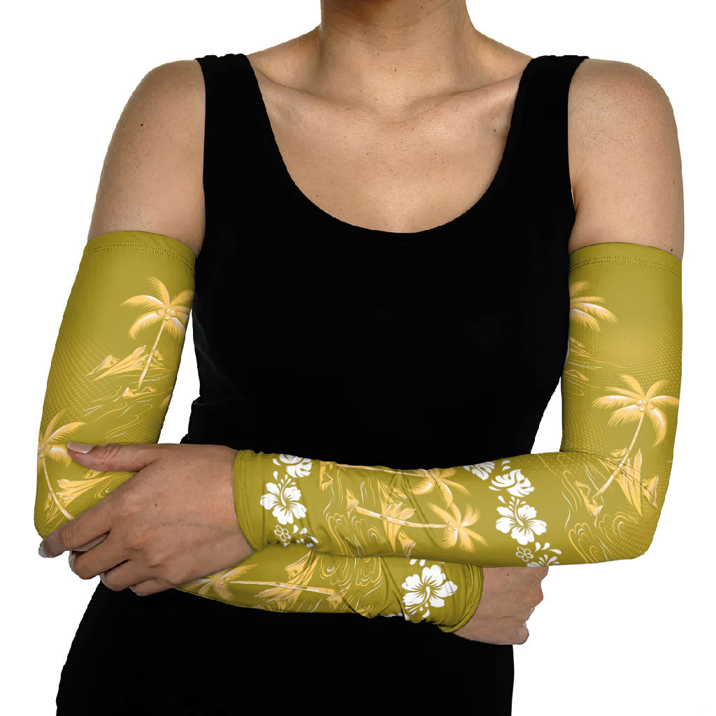 Yellow Hawaii Palm Tree Hibiscus Arm Sleeves Fantasy Summer Vibe LT01 - Polynesian Pride
