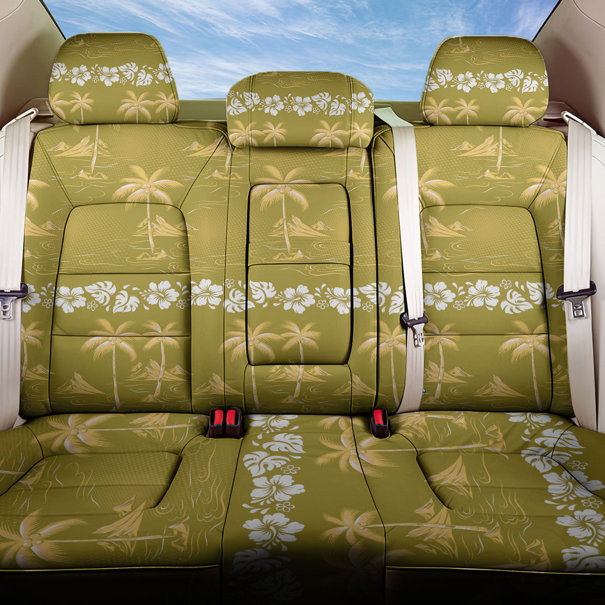 Yellow Hawaii Palm Tree Hibiscus Back Car Seat Cover Fantasy Summer Vibe LT01 One Size Yellow - Polynesian Pride