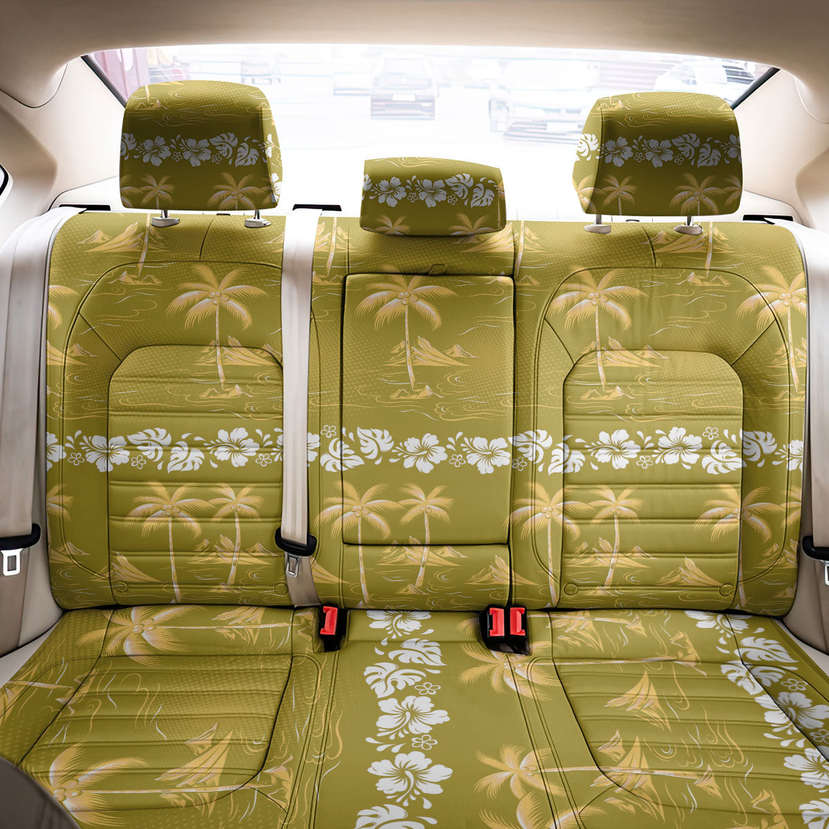 Yellow Hawaii Palm Tree Hibiscus Back Car Seat Cover Fantasy Summer Vibe LT01 - Polynesian Pride