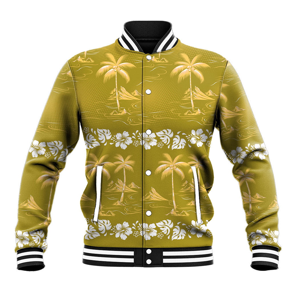 Yellow Hawaii Palm Tree Hibiscus Baseball Jacket Fantasy Summer Vibe LT01 Unisex Yellow - Polynesian Pride