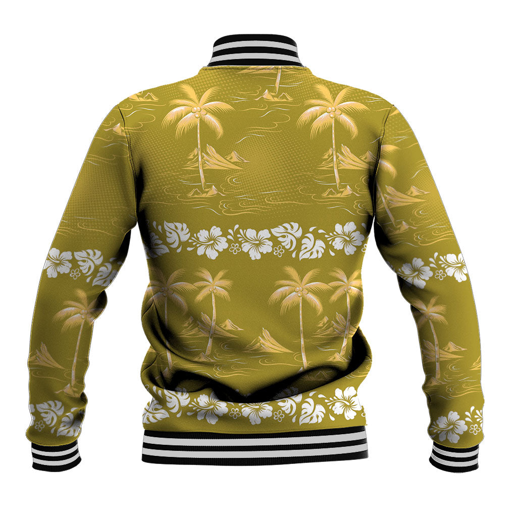 Yellow Hawaii Palm Tree Hibiscus Baseball Jacket Fantasy Summer Vibe LT01 - Polynesian Pride