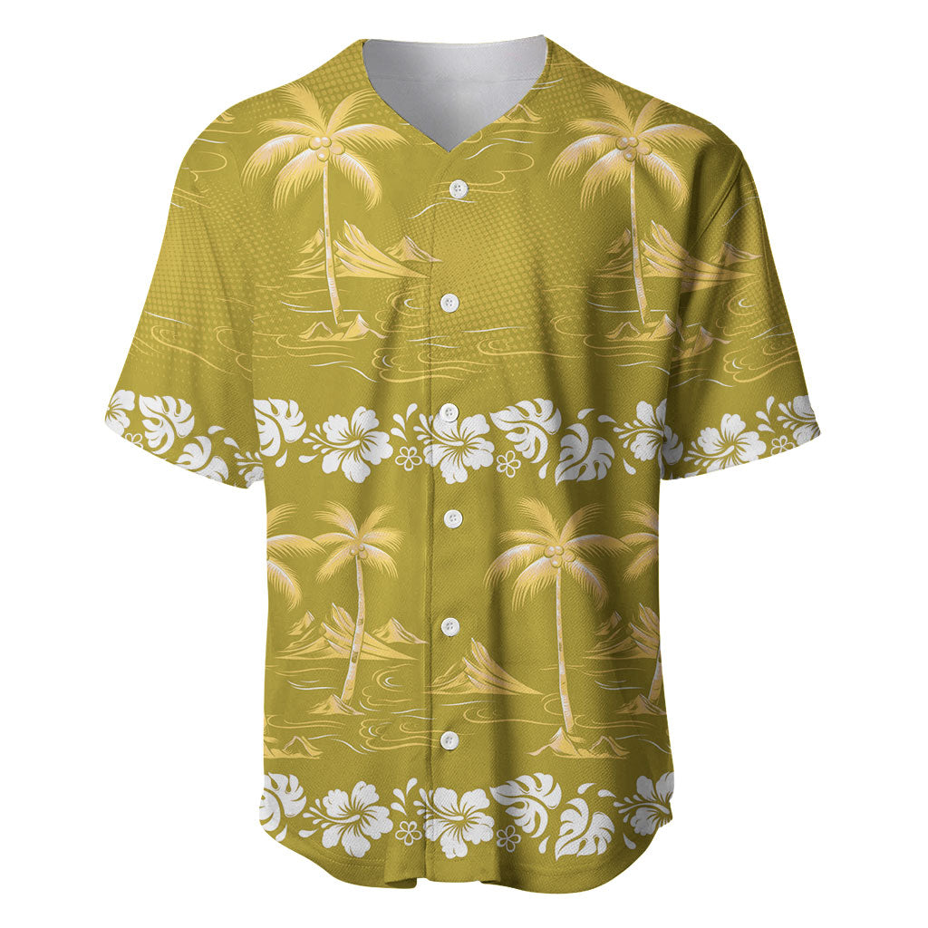 Yellow Hawaii Palm Tree Hibiscus Baseball Jersey Fantasy Summer Vibe LT01 Yellow - Polynesian Pride