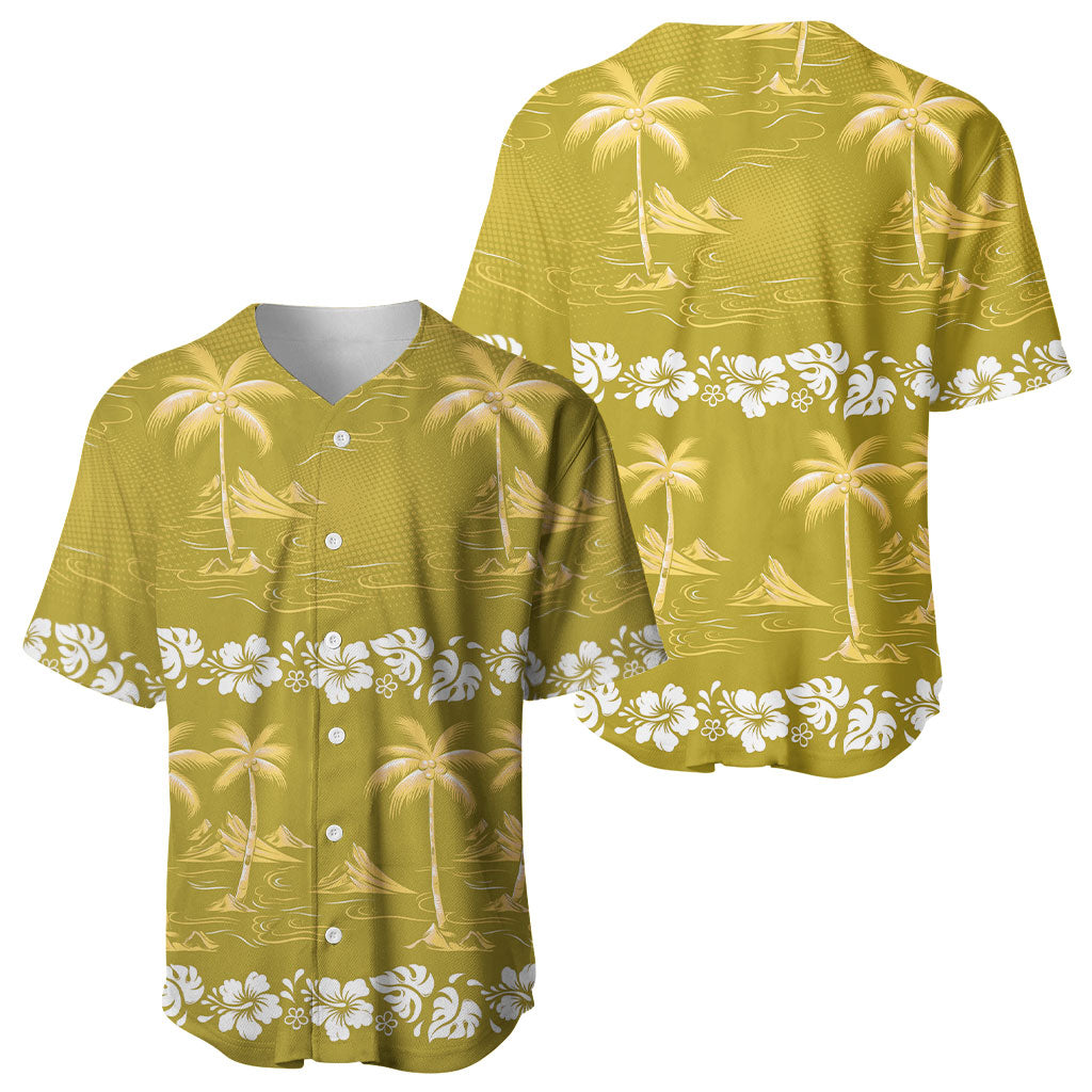 Yellow Hawaii Palm Tree Hibiscus Baseball Jersey Fantasy Summer Vibe LT01 - Polynesian Pride