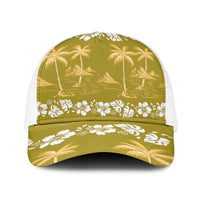 Yellow Hawaii Palm Tree Hibiscus Baseball Net Cap Fantasy Summer Vibe LT01 One Size White Yellow - Polynesian Pride