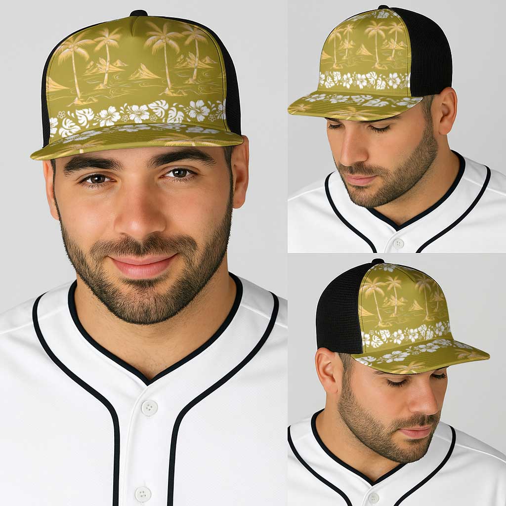Yellow Hawaii Palm Tree Hibiscus Baseball Net Cap Fantasy Summer Vibe LT01 - Polynesian Pride