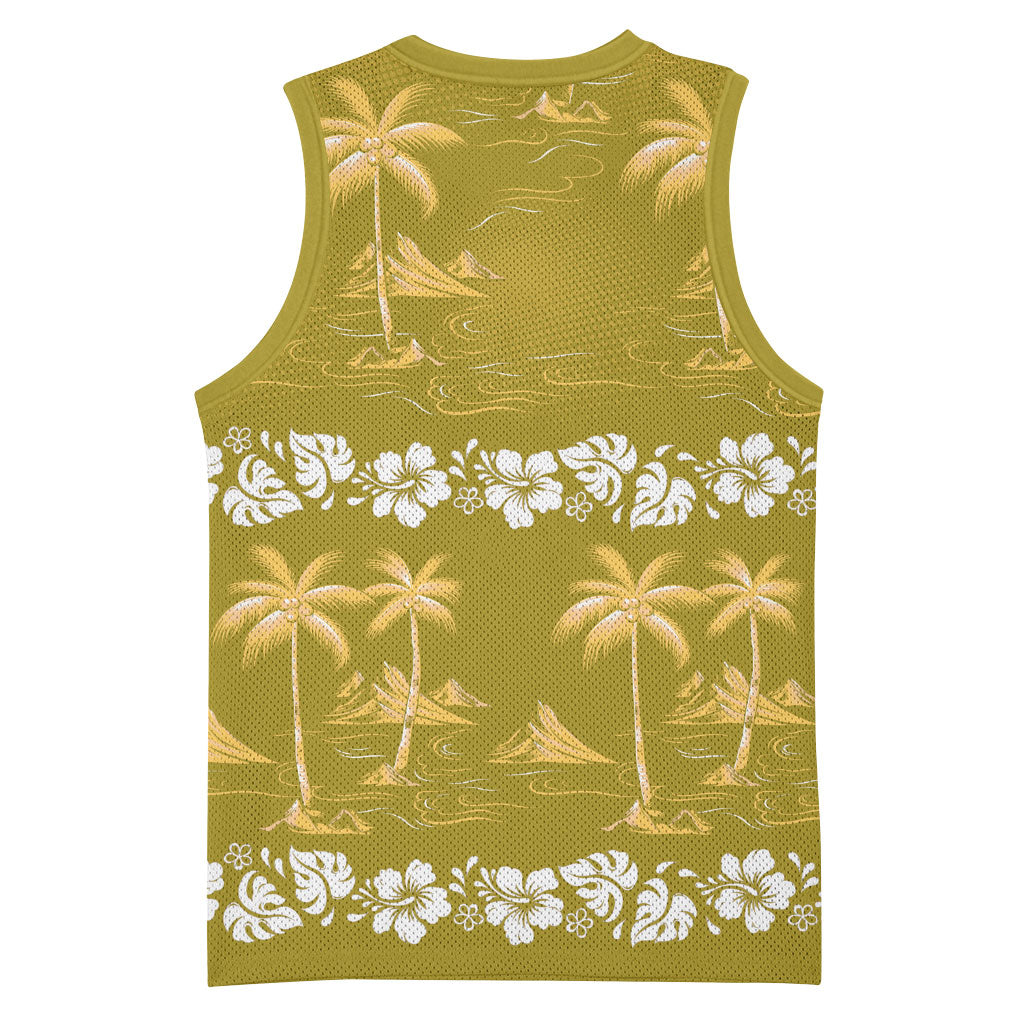 Yellow Hawaii Palm Tree Hibiscus Basketball Jersey Fantasy Summer Vibe LT01 - Polynesian Pride