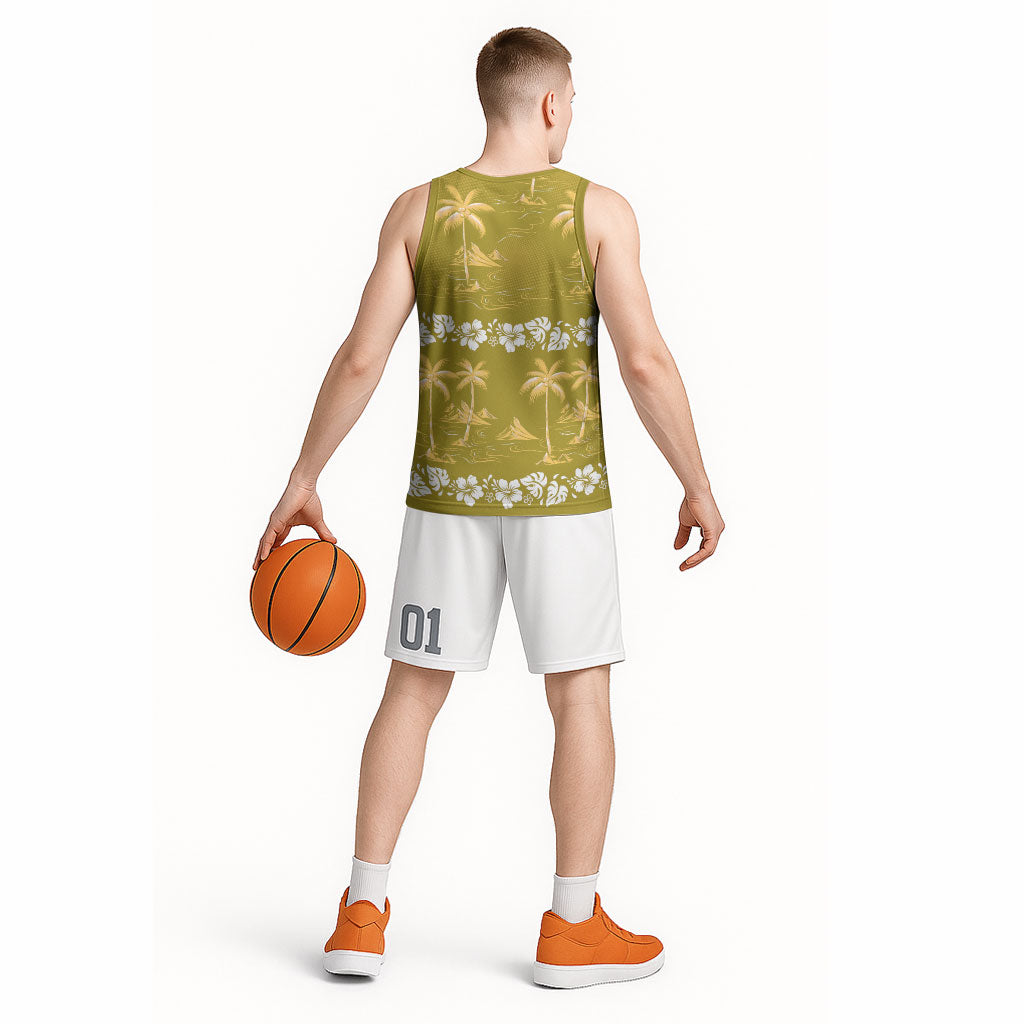 Yellow Hawaii Palm Tree Hibiscus Basketball Jersey Fantasy Summer Vibe LT01 - Polynesian Pride